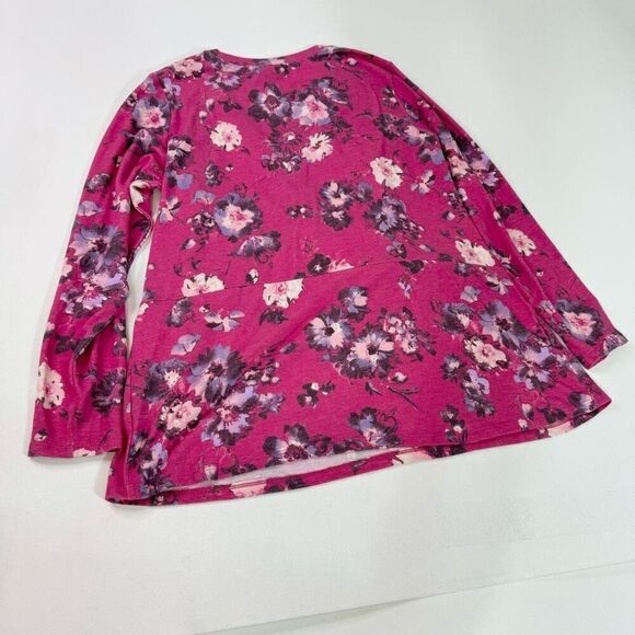 DG2 Top Womens 2X Pink Floral Long-Sleeve Crew-Neck Blouse Cottage Core New - Picture 5 of 10